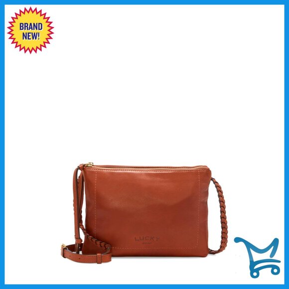 Leather Crossbody Bag with Braided Strap Double Zip Closure
